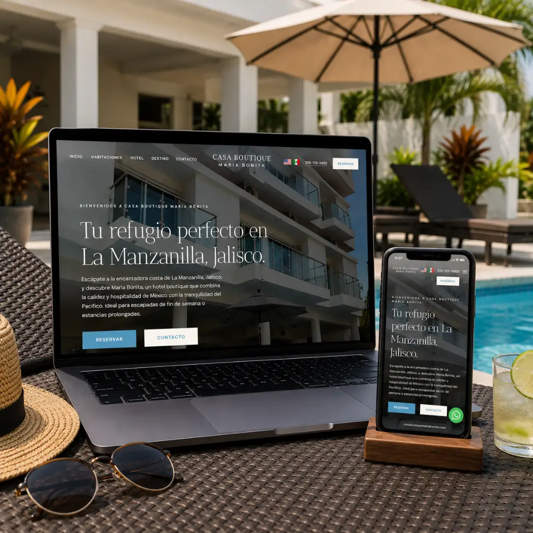 Sitio web para Casa Boutique María Bonita mostrado en distintos dispositivos