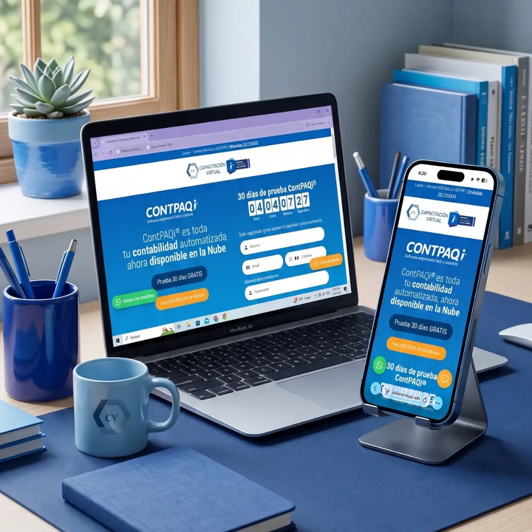 Sitio web para ContPAQi mostrado en distintos dispositivos