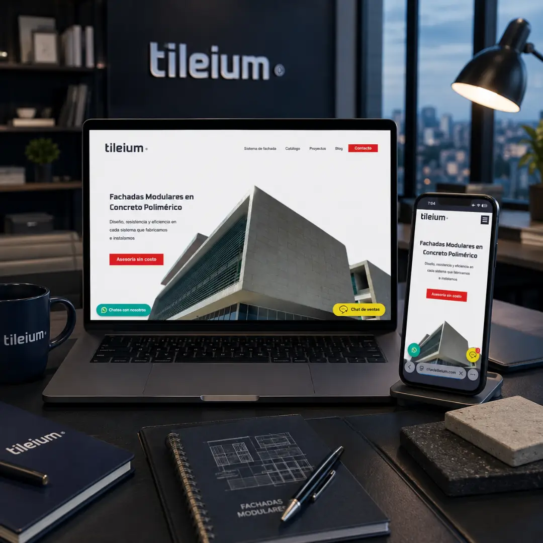 Sitio web para Tileium mostrado en distintos dispositivos